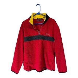 Tommy Hilfiger 1/4 Zip Vintage Men’s Size LG Fleece Red/Yellow Sweater Pullover